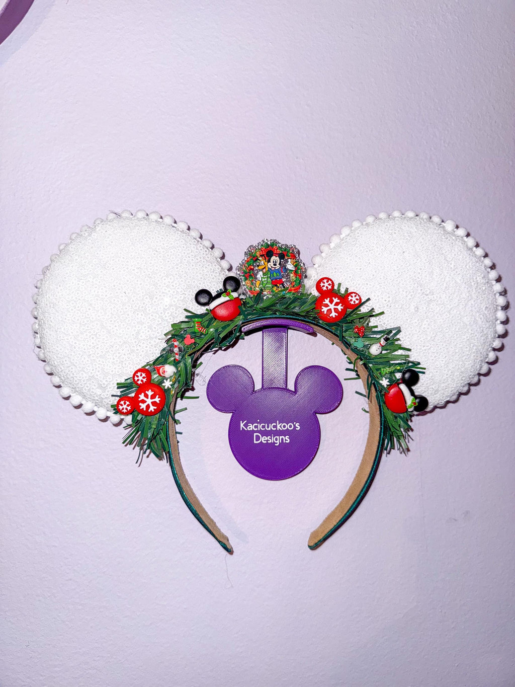 Handmade Christmas Wreath Inspired Mickey Ears